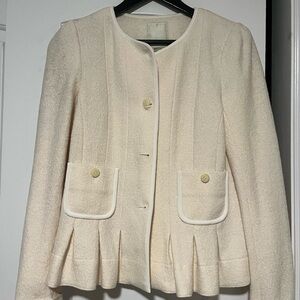 EUC Anthropologie Elevenses Ivory Francie Wool Peplum Coat Blazer Jacket 6​​